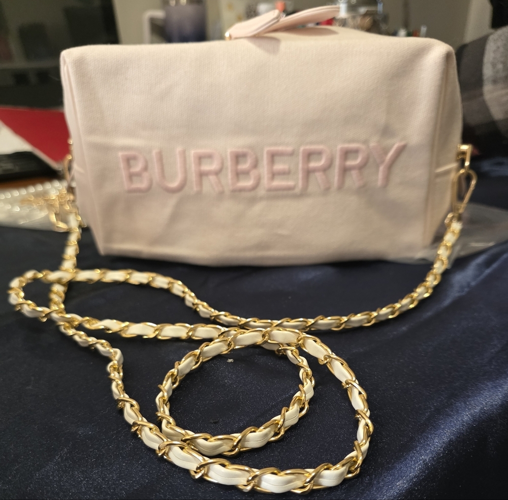 Burberry Pink Canvas Crossbody Bag with Gold Chain Strap